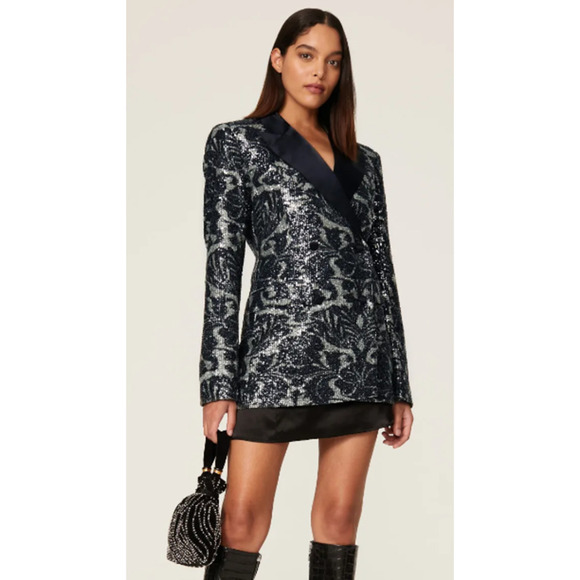 Rotate Birger Christensen Augustina Sequin Blazer Elegant Silver Gray US 4 - Picture 1 of 14
